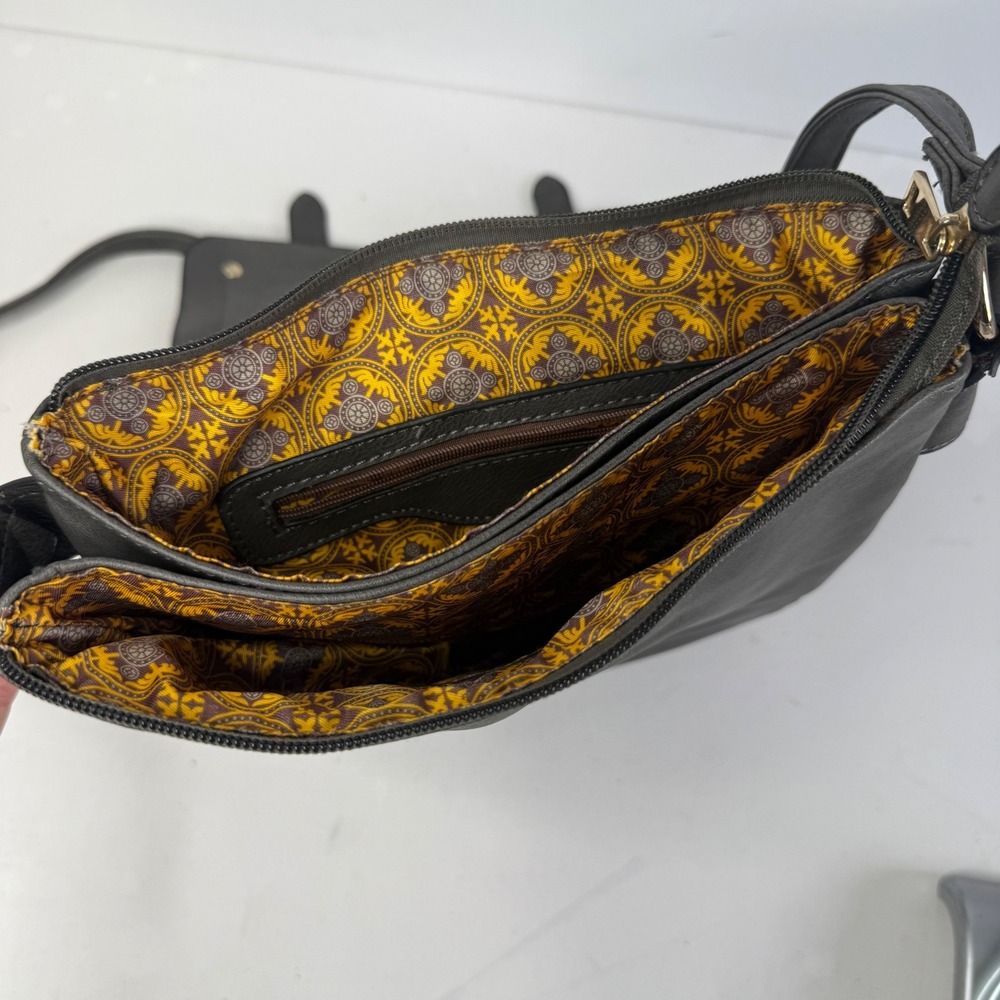 Alyssa Double Compartment Gray Large Crossbody Bag Gold Accents Adjustable Strap - Picture 9 of 15